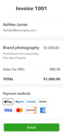 screenshot of QuickBooks Money